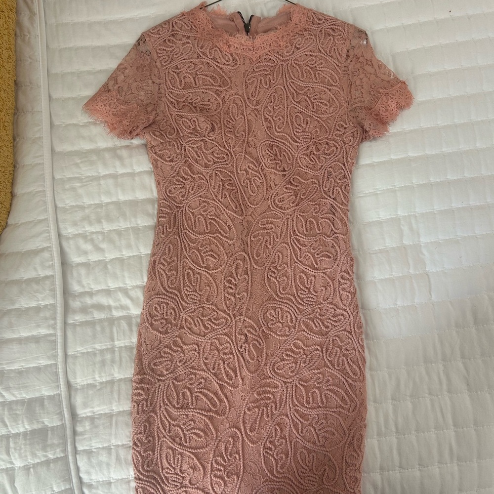 Chic Lace Mini Dress in Soft Pink